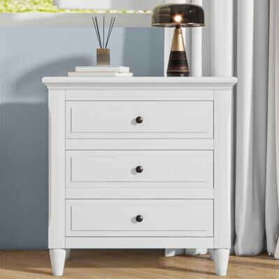 DEVERA 3-Drawer Nightstand Storage Wood Cabinet