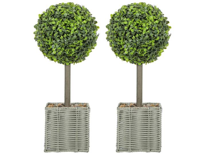 Homcom Kunstpflanze 2er Set Kunststoff Zement Grün, 50 cm, Dekoration, Blumen & Blumentöpfe, Kunstpflanzen