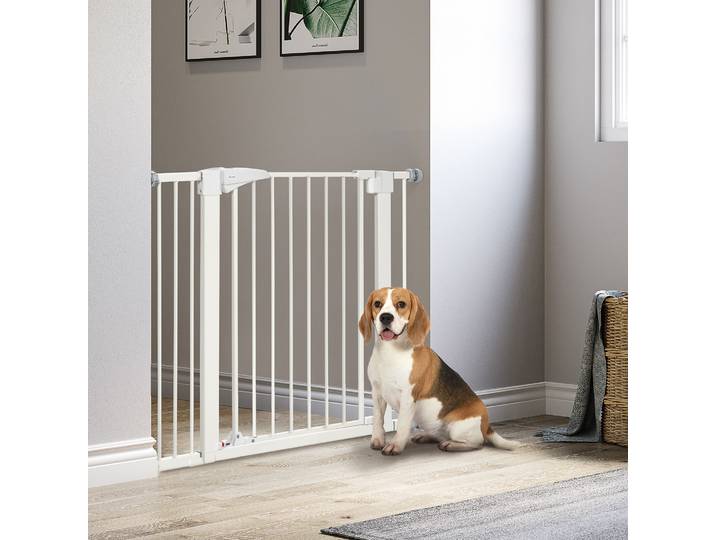 PawHut Barrière Sécurité Chien Auto-Ferme Blanc