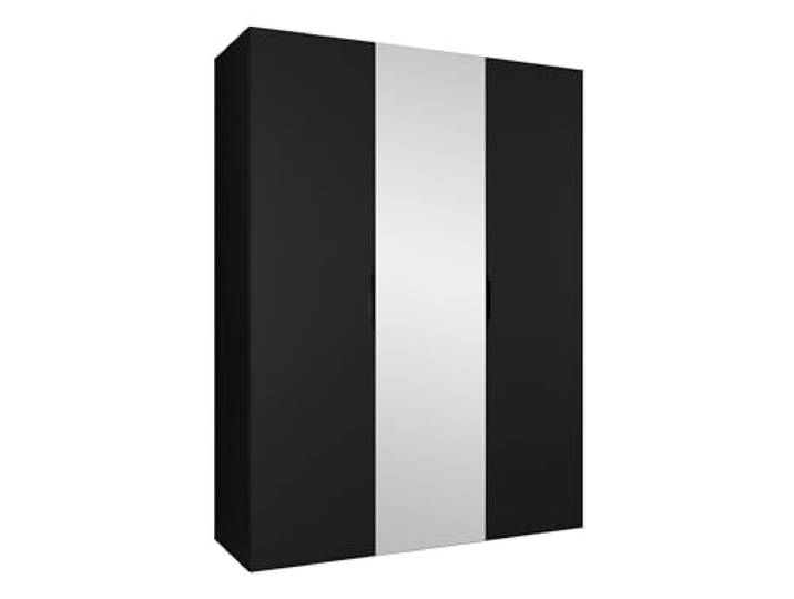 Mirjan24 Kleiderschrank mit Spiegel, Einlegeböden und Kleiderstange Midere 150, Vielseitiger Drehtürenschrank, Elegantes Kleiderschrank 3-türig (Schwarz)