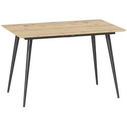 MODFU Ausziehbarer Esstisch MDF Naturholz-Optik 120/160x75x77 cm, mit Erweiterungsplatte und Stahlrahmen