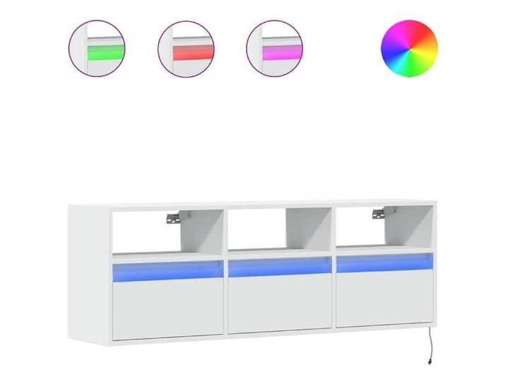 En solde  Armoire TV murale - CLOUD - Meuble TV Suspendu Flottant - avec lumières LED - - blanc 130x31x45 cm LL2543