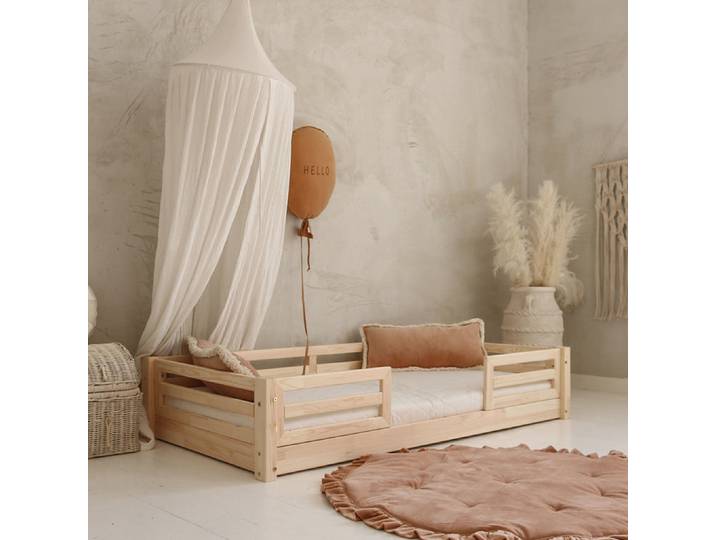 Lit 90x190 Barrières Et Sommier Inclus Pieds 1 Cm Myléna Bois
