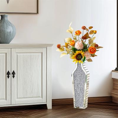 FATIVO Large Mirrored Floor Standing Vases Crushed Diamond Crystal Glass for Holding Dried Flowers Plant