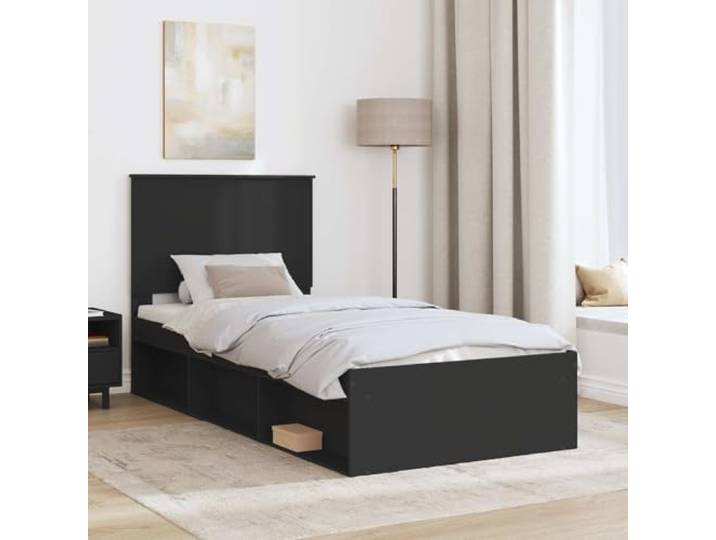 KTHLBRH Bettgestell, Schwarz, 75 x 190 cm, Kiefer massiv Technisches Holz, Kopfteil inklusive, modernes Design, leicht zu reinigen