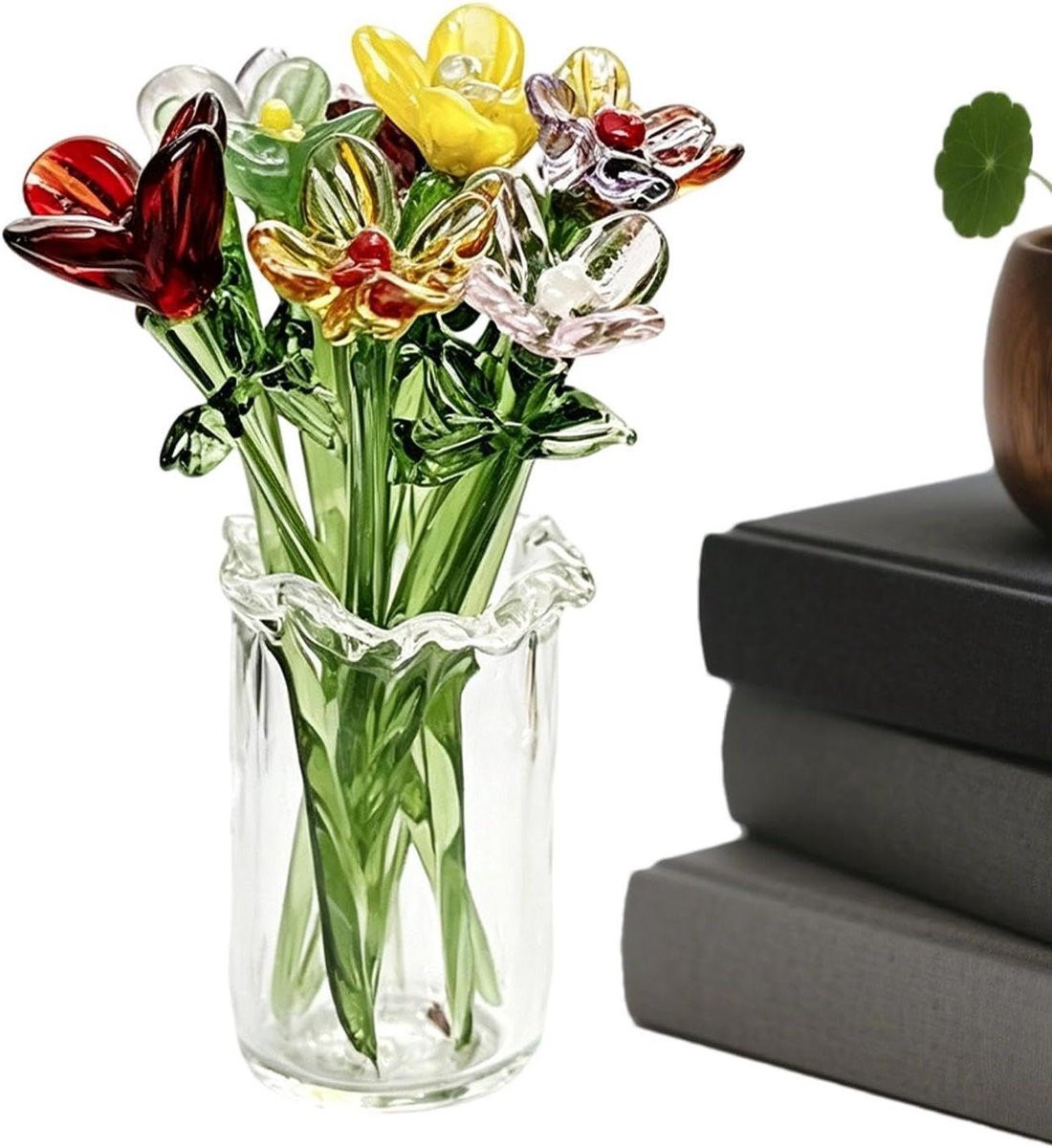 Set van 11 handgeblazen transparante mini glazen bloemen voor decoratie