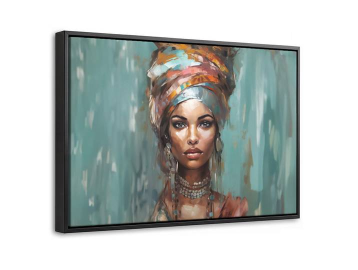 MuchoWow Leinwand Bilder mit Rahmen - Frau - Kunst - Schmuck - Porträt - 30x20, Blaugrau, Rechteckig, 30x20 cm, gerahmt, Bilder & Rahmen, Bilder, Leinwandbilder