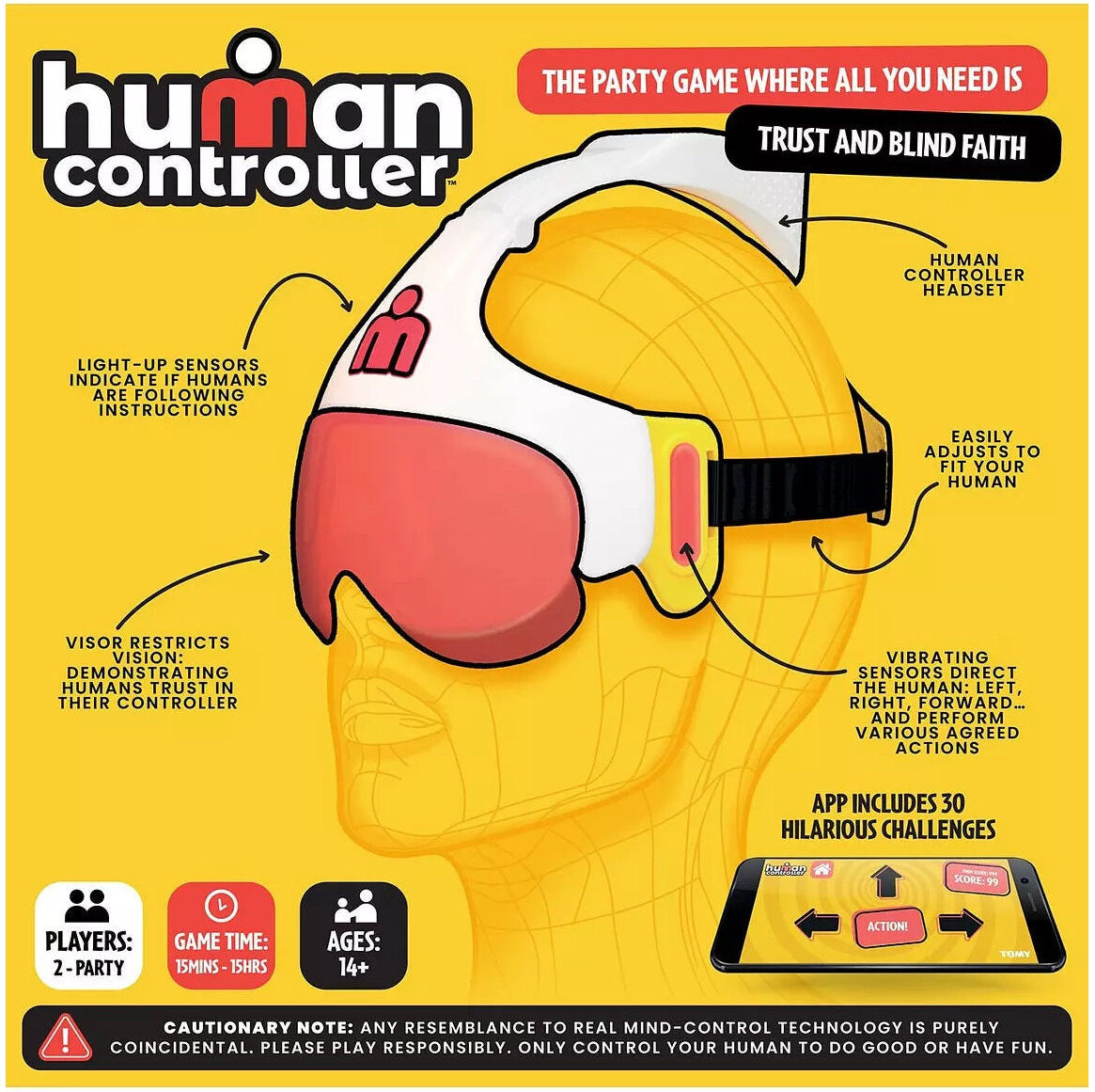 TOMY Human Controller Interactive Party Game for 2 or more players, Ages 14+, Bluetooth-connected, Compatible with Smart Device App