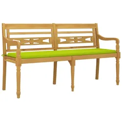 Helloshop26 - Gartenbank Terrassenmöbel mit glänzend grünem Kissen 150 cm massives Teakholz 02_0011106