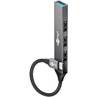 Slim 4-Port USB-Hub, USB-C auf USB-A, USB 3.2 Gen1 grau