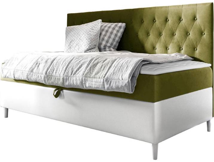 MIRJAN24 Boxspringbett Filip Junior 2 100x200, Einzelbett mit Bonellfederkern, Härtegrad - H3 (Farbe: Soft 017 + Fresh 12)