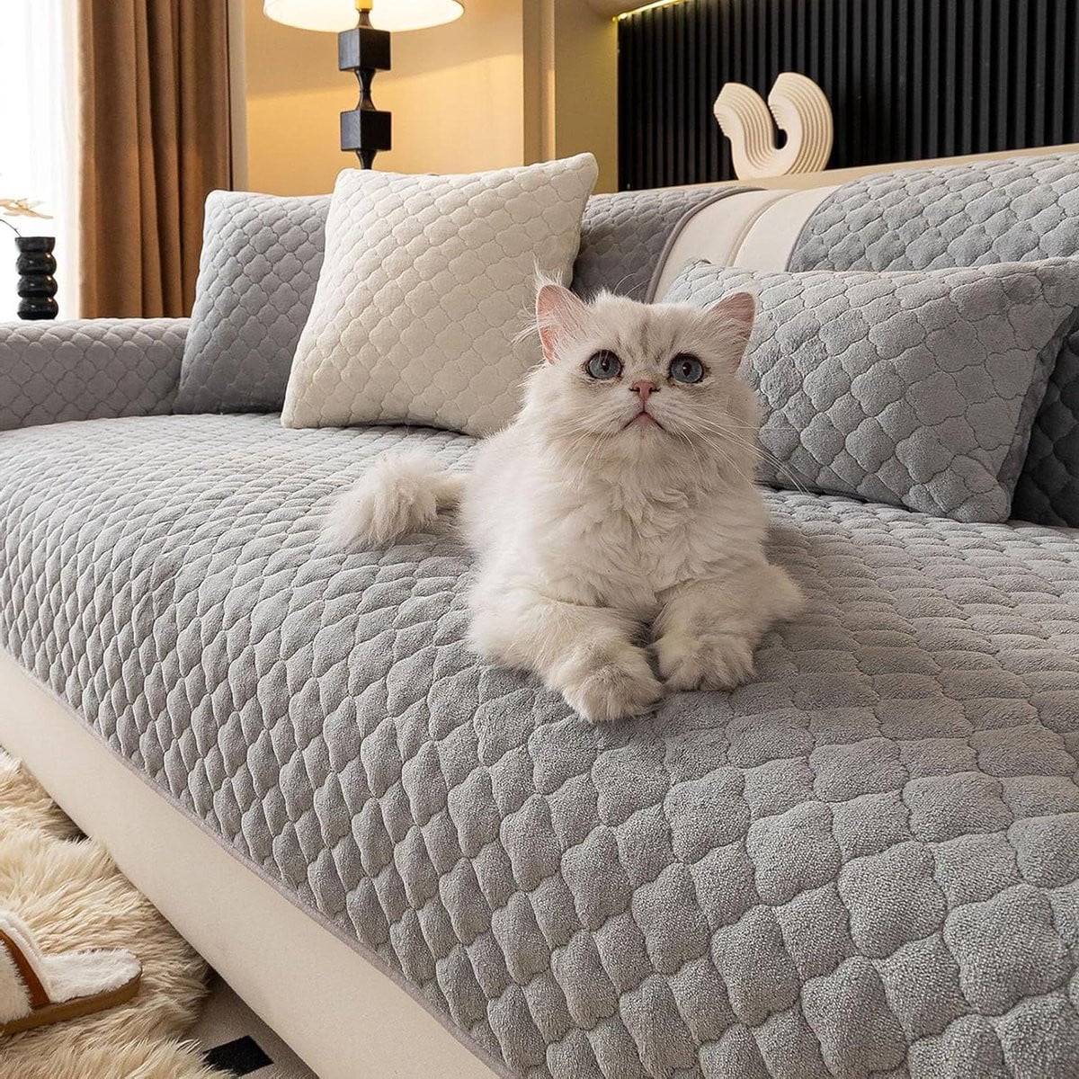 Lichtgrijs Bankhoes Melkfleece - Wasbare Antislip Sofa Cover voor 1-4 Zits