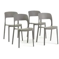 RATTATAN Set mit 4 stapelbaren Stühlen aus Polypropylen mit Glasfaser für Garten oder Innenbereich, wasserabweisend, robust, modernes Design BARBARA/Grau