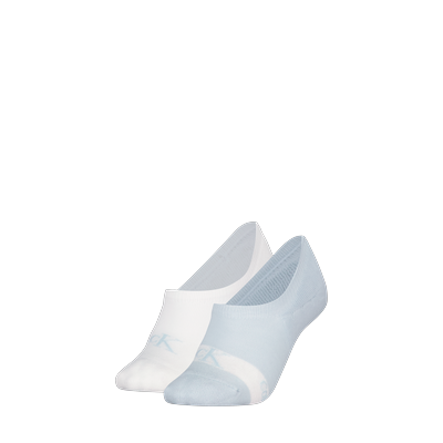 Füßlinge CALVIN KLEIN JEANS "CKJ WOMEN HIGH CUT FOOTIE 2P GLOSSY", Damen, Gr. 35-38, Sockengröße, blau (blau, weiß), Baumwollmischung, normal, Socken, No-Show-Design, hoch ausgeschnitten
