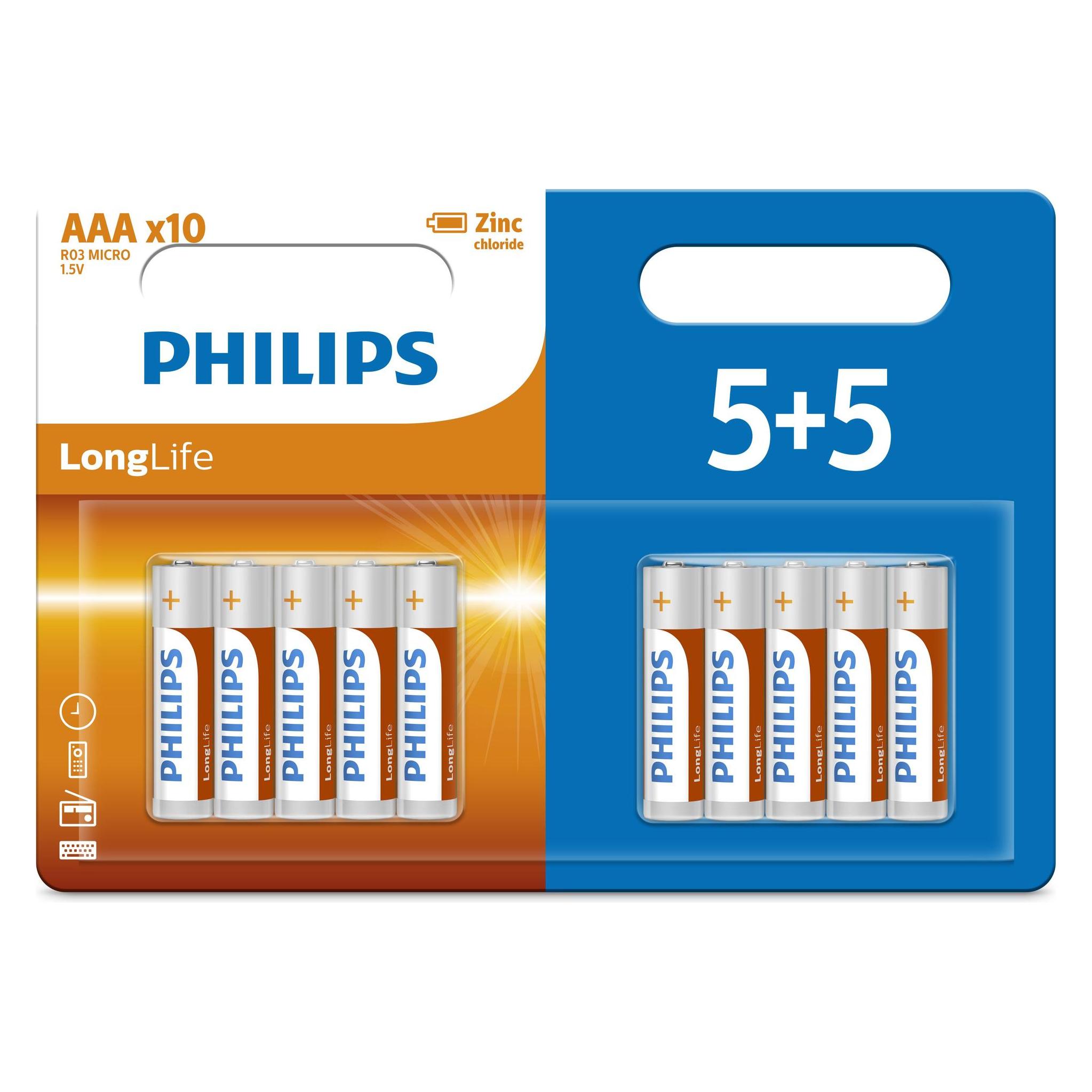 Philips Baterie R03L10BP/10 LongLife AAA 5+5 ks (10 Stk., AAA) (R03L10BP/10)