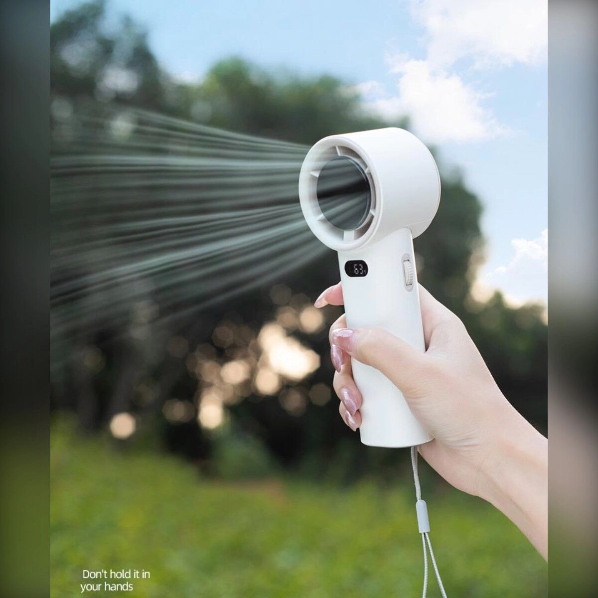 INF Vortex Stufenlose Geschwindigkeitsregelung Digitalanzeige Tragbarer Handventilator — 3600mAh wiederaufladbar, 11h Laufzeit Weiß