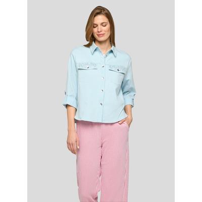Hemdbluse RABE, Damen, Gr. 48, bleachedblau, Denim/Jeans, Obermaterial: 92% Baumwolle, 6% Polyester, 2% Elasthan, unifarben, regular fit normal, Aufschlag, Blusen Hemdbluse, mit Brust Taschen