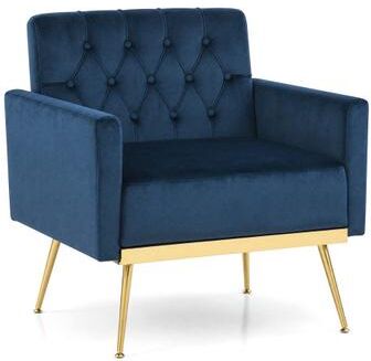 Costway Modern Velvet Upholstered Accent Chair with Button-Tufted Back and Adjustable Feet-Blue