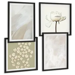BILDER SET 4er Set - 50x50 cm & 40x60 cm Schwarzer Rahmen - Blumen, modische Boho-Texturen