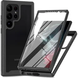 Cazy Schutzhülle Kompatibel mit Samsung Galaxy S24 Ultra - 360 Grad hulle mit Eingebautem Folien - (Samsung Galaxy S24 Ultra), Smartphone Hülle, Schwarz