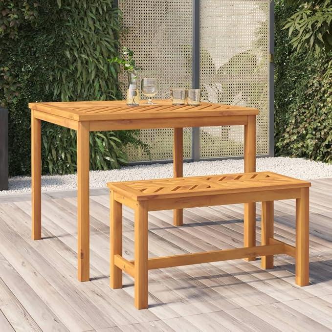 Garten Esstisch aus Akazien Massivholz 90 x 90 x 74 cm, geolte Oberfläche, Stabiler Holzrahmen mit Fischgraten Design Fuer Terrasse Balkon Garten und Outdoor Essen