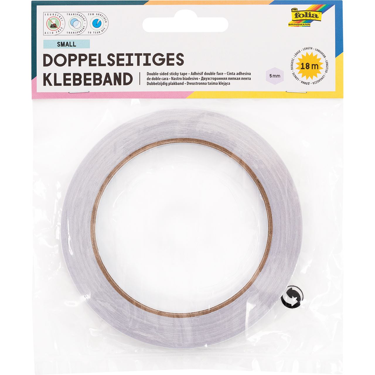folia doppelseitiges Klebeband 5,0 mm x 18,0 m, 1 Rolle