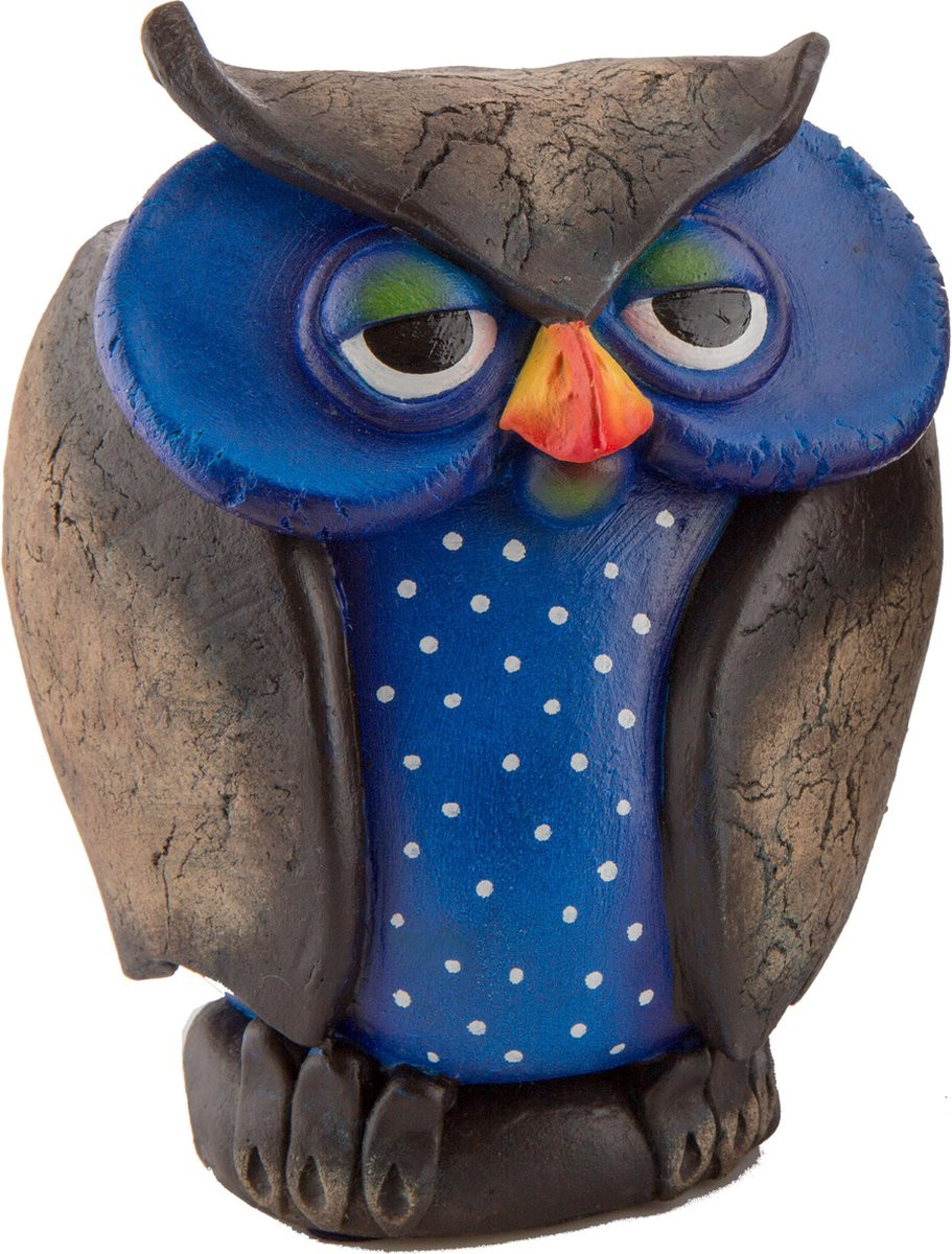 Comix Cartoon Hootz Decoratief Uilenbeeld - Blauw - Handgeschilderd
