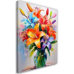 WANDBILD farbige lilien in einer vase gemalt