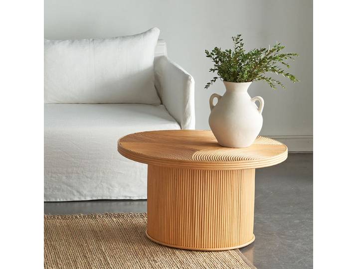 Table basse ronde en rotin lamellé collé D 80 cm