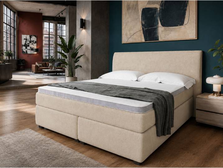Boxspringbett Nicolas mit Webstoffbezug und leicht gestepptem Kopfteil – 3%-Vorkasse-Rabatt