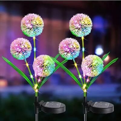 Inspired Finds Solar Dandelion Garden Lights Outdoor Waterproof LED Landscape Decor multicolour 3head 2pc