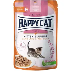 Happy Cat Young Meat in Sauce Kitten & Junior Land Ente | 20x 85g
