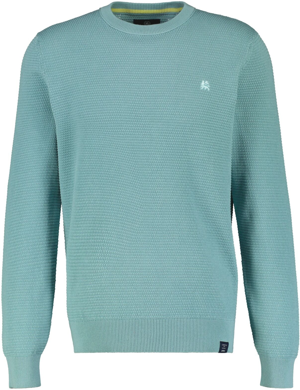 Strickpullover LERROS "Strickpullover mit Rundhalsausschnitt", Herren, Gr. 5XL, blau (mineral blau), 100% Baumwolle, Rundhals, Pullover Strickpullover mineral blau 5XL