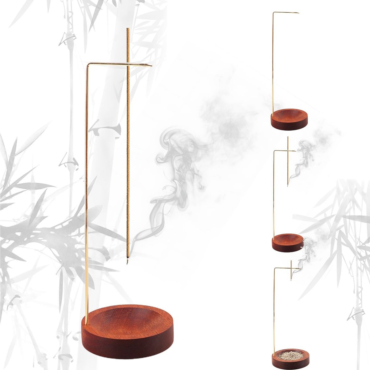 Merkloze Houten Wierookhouder Set van 3 voor Meditatie en Decoratie