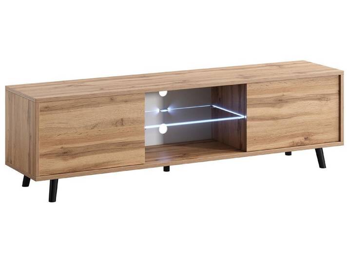 Xlmoebel Lowboard XLMOEBEL TV-Lowboard mit LED-Beleuchtung in hellem Holzton (Lowboard, 1 St., TV-Lowboard), Made in Europa