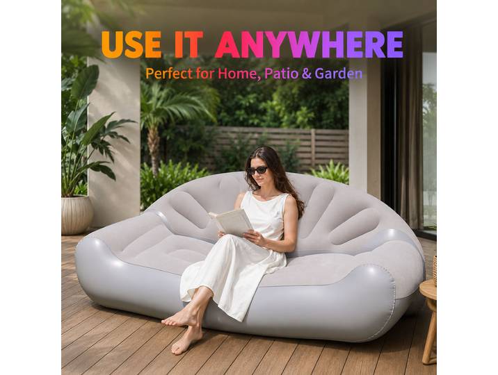 1PC Canapé Gonflable d'Extérieur, Chaise Longue Gonflable Portable, Canapé-Lit Floqué pour Jardin, Patio, Plage, Camping