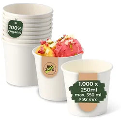 BIOZOYG 1000 Stück Eisbecher Pappe 250 ml weiß - umweltfreundlich, recycelbar, plastikfrei - Joghurtbecher, Papierbecher