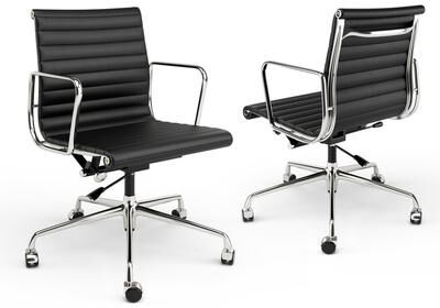 echamp Genuine Leather Office Chair with Chrome Frame Adjustable Swivel Chair
