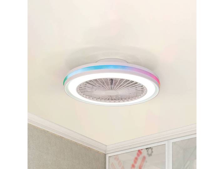 Mantra Iluminación LED-Deckenventilator Gamer weiß DC leise Ø 47 cm CCT RGB Gamer, dimmbar, weiß / opal, für Wohn- / Esszimmer, Kunststoff, Modern