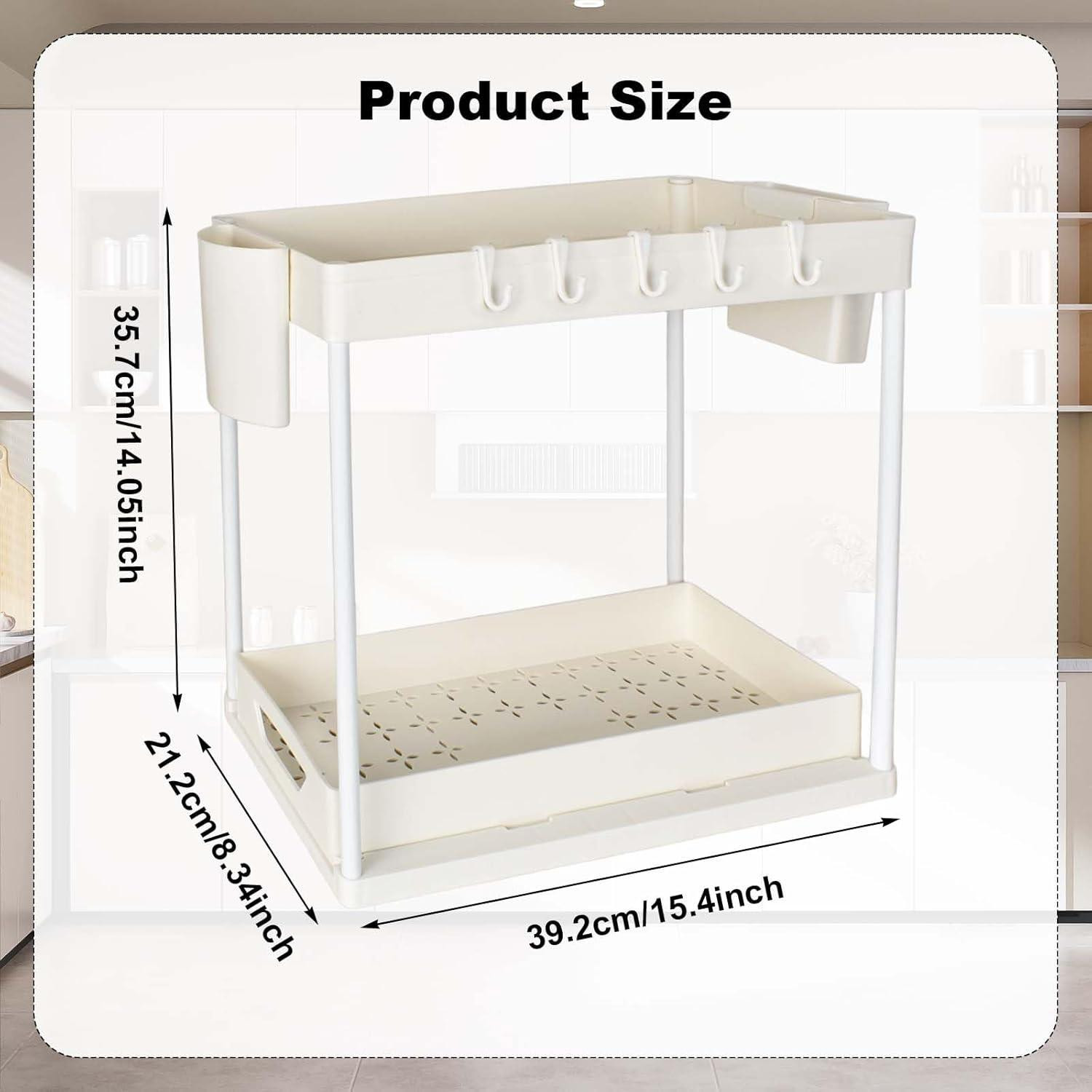 Multifunctionele 2-laagse keukenrekorganizer voor keuken en badkamer, wit