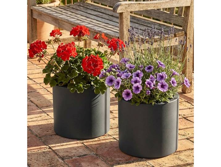 2er-Set Blumentopf 19L aus Kunststoff, Ø38cm, anthrazit