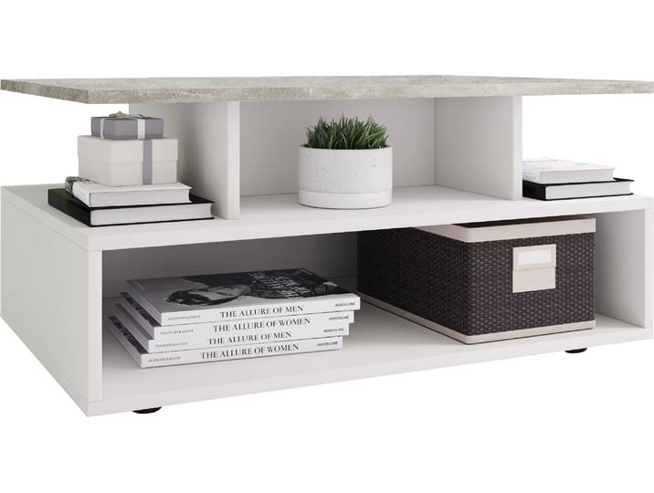 Couchtisch VCM Holz Sofatisch Couchtisch Wohnzimmertisch Esila , grau (weiß, beton, optik), B:80cm T:50cm, Tische, Couchtisch
