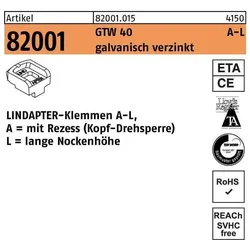 Lindapter, Zubehör Befestigungstechnik, Klemmen R 82001 GTW 40 LM 24 / 16,0 galvanisch verzinkt