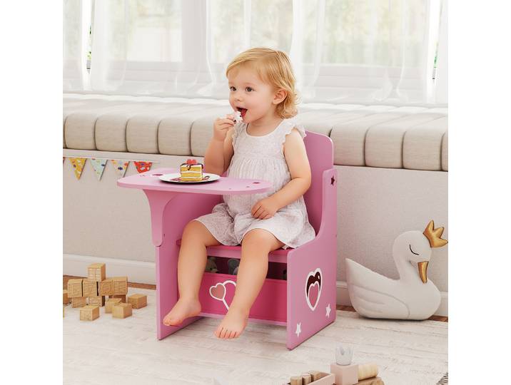 AIYAPLAY Table Chaise Enfant 3-5 Ans MDF Rangement Rose Cœur