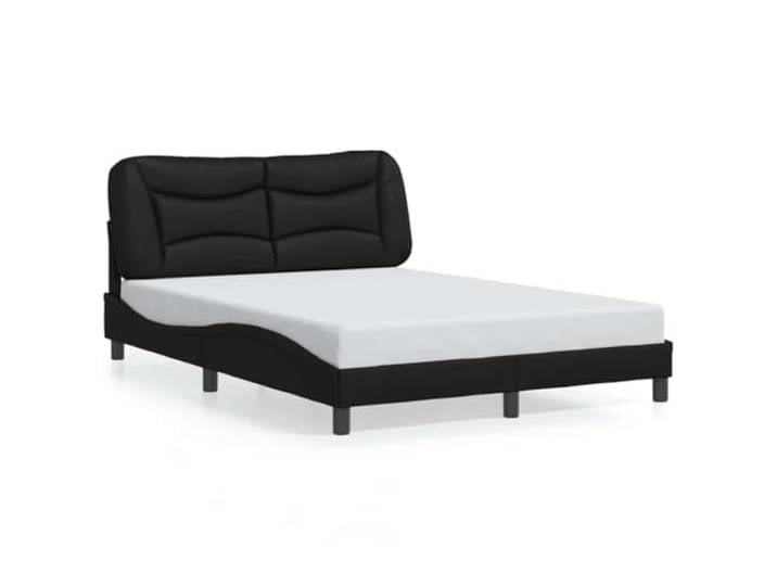 PUGYNBK Bettgestell mit Kopfteil, Schwarz, 140 x 200 cm Fleckenresistentes Kunstleder, Holzlatten, gepolstertes Kopfteil, Wellendesign