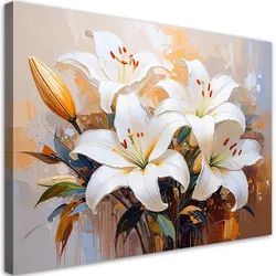 LEINWANDBILD Lilien Weiße Blumen gemalt 60x40cm