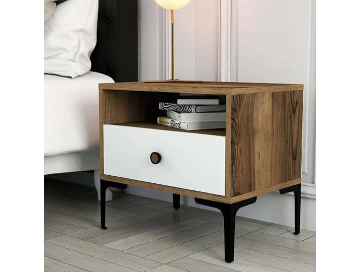 Dmora Nachttisch Seraph 56x40x50,8 cm Braun EIN Schublade 2 Regale