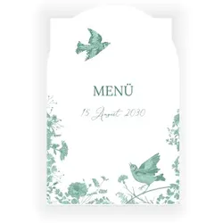 Menükarte Hochzeit: Turteltauben in Mint