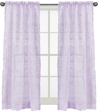 Sweet Jojo Designs Purple Floral Rose 84in Window Treatment Curtain Panel Pair - Lavender Flower Luxurious Elegant Princess Vintage Shabby Chic