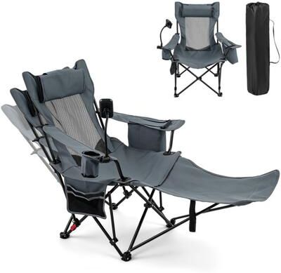Costway 2-in-1 Reclining Camping Chair with 3-Level Adjustable Backrest-Gray